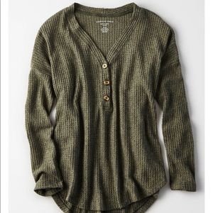 American Eagle Waffle Knit Henley Sweater
